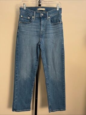 Levi’s 724 High Rise Straight Cropped Light Wash Stretch Denim Blue Jeans 28